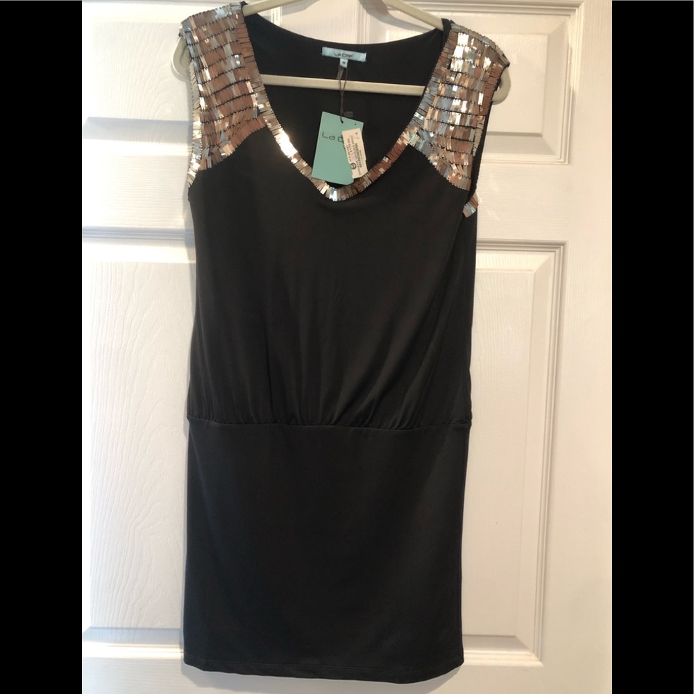 La Cite Sequin Shoulder Dress in Black